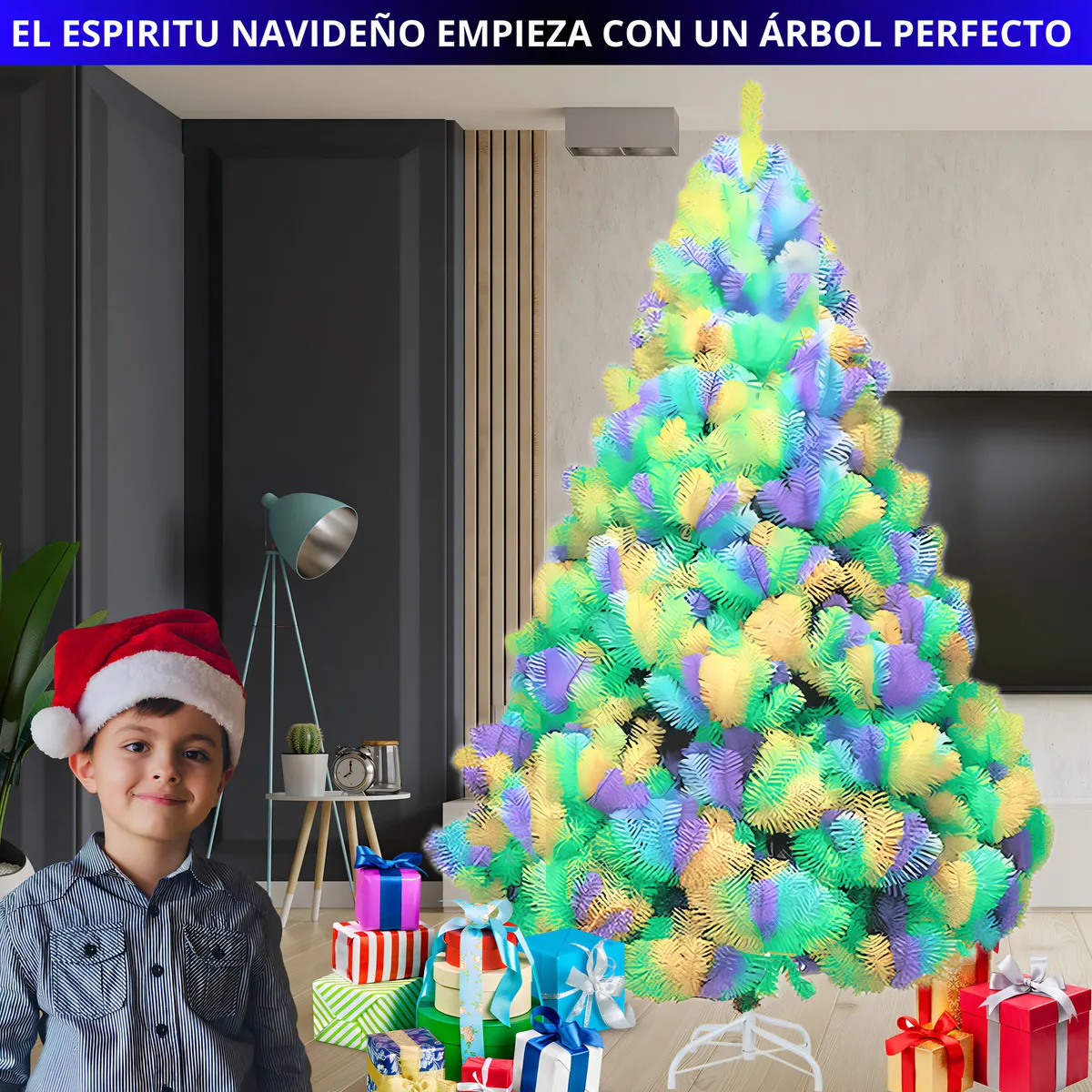 Arbol de Navidad Pino Navideño Artificial Frondoso 1.60 m y 980 Ramas Follaje Multicolor Varios Colores