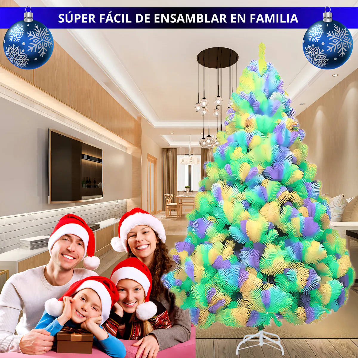 Arbol de Navidad Pino Navideño Artificial Frondoso 1.60 m y 980 Ramas Follaje Multicolor Varios Colores