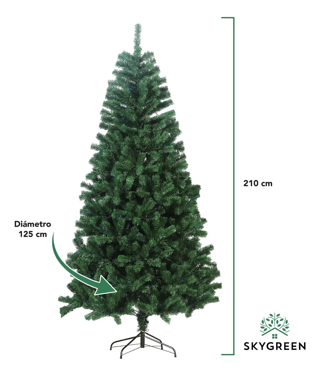 Arbol de Navidad Pino Navideño Artificial Frondoso 2.10 m y 1000 Ramas Follaje Color Verde