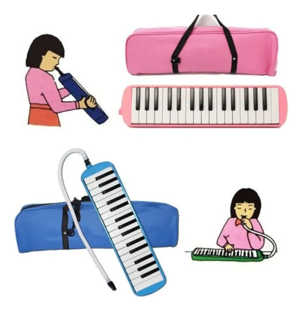 Melodica Portatil 32 Teclas Teclado Piano para Niños Pequeños con Boquilla y Estuche Color Azul