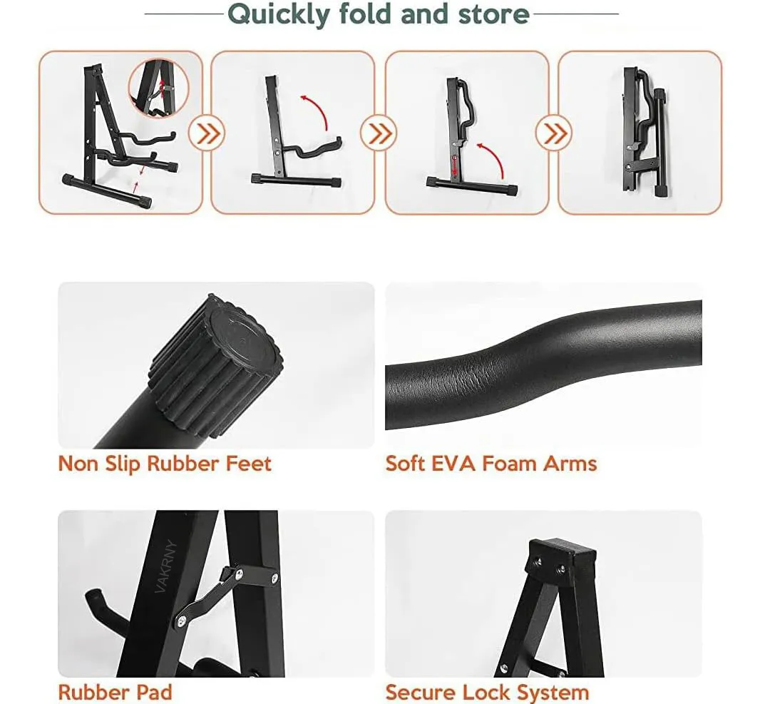 Base Plegable para Guitarra y Bajo Soporte Portatil Metalico con Espuma Protectora Antideslizante y Antirayaduras