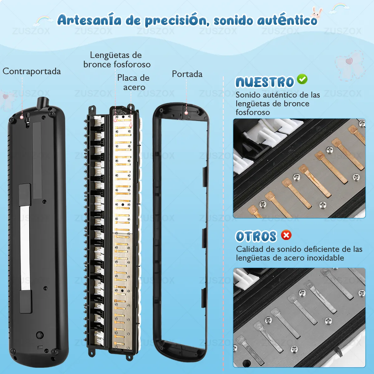 Melodica Portatil 32 Teclas Teclado Piano para Niños Pequeños con Boquilla y Estuche Color Negro