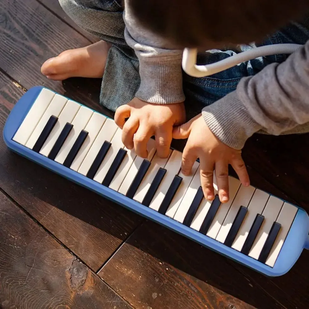 Melodica Portatil 32 Teclas Teclado Piano para Niños Pequeños con Boquilla y Estuche Color Azul