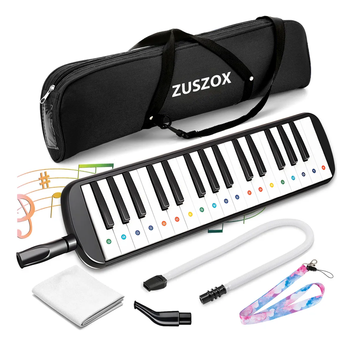 Melodica Portatil 32 Teclas Teclado Piano para Niños Pequeños con Boquilla y Estuche Color Negro