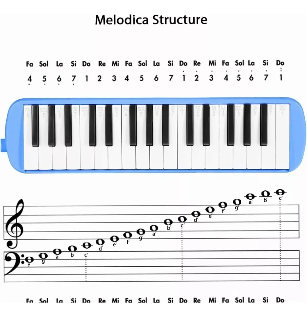 Melodica Portatil 32 Teclas Teclado Piano para Niños Pequeños con Boquilla y Estuche Color Azul