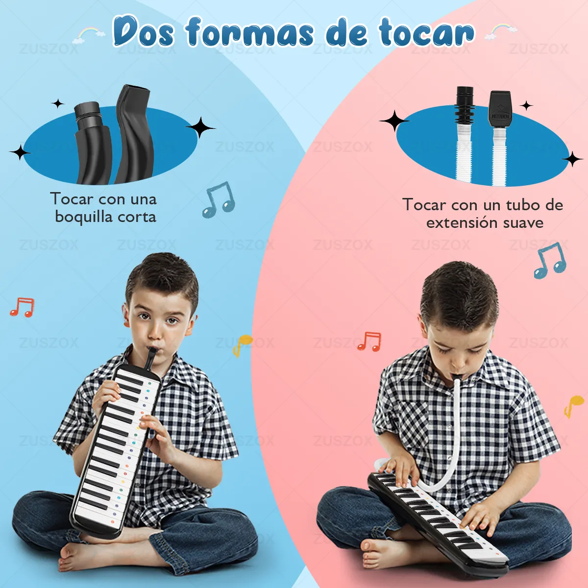 Melodica Portatil 32 Teclas Teclado Piano para Niños Pequeños con Boquilla y Estuche Color Negro