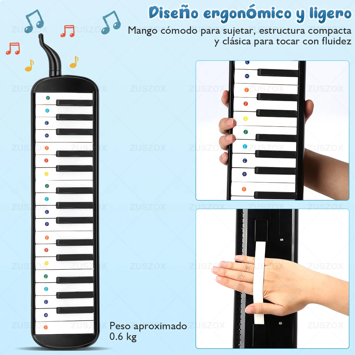 Melodica Portatil 32 Teclas Teclado Piano para Niños Pequeños con Boquilla y Estuche Color Negro