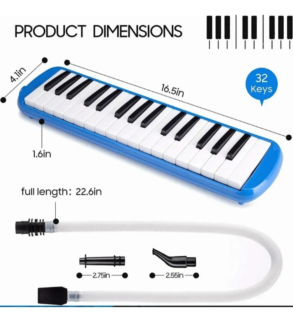 Melodica Portatil 32 Teclas Teclado Piano para Niños Pequeños con Boquilla y Estuche Color Azul