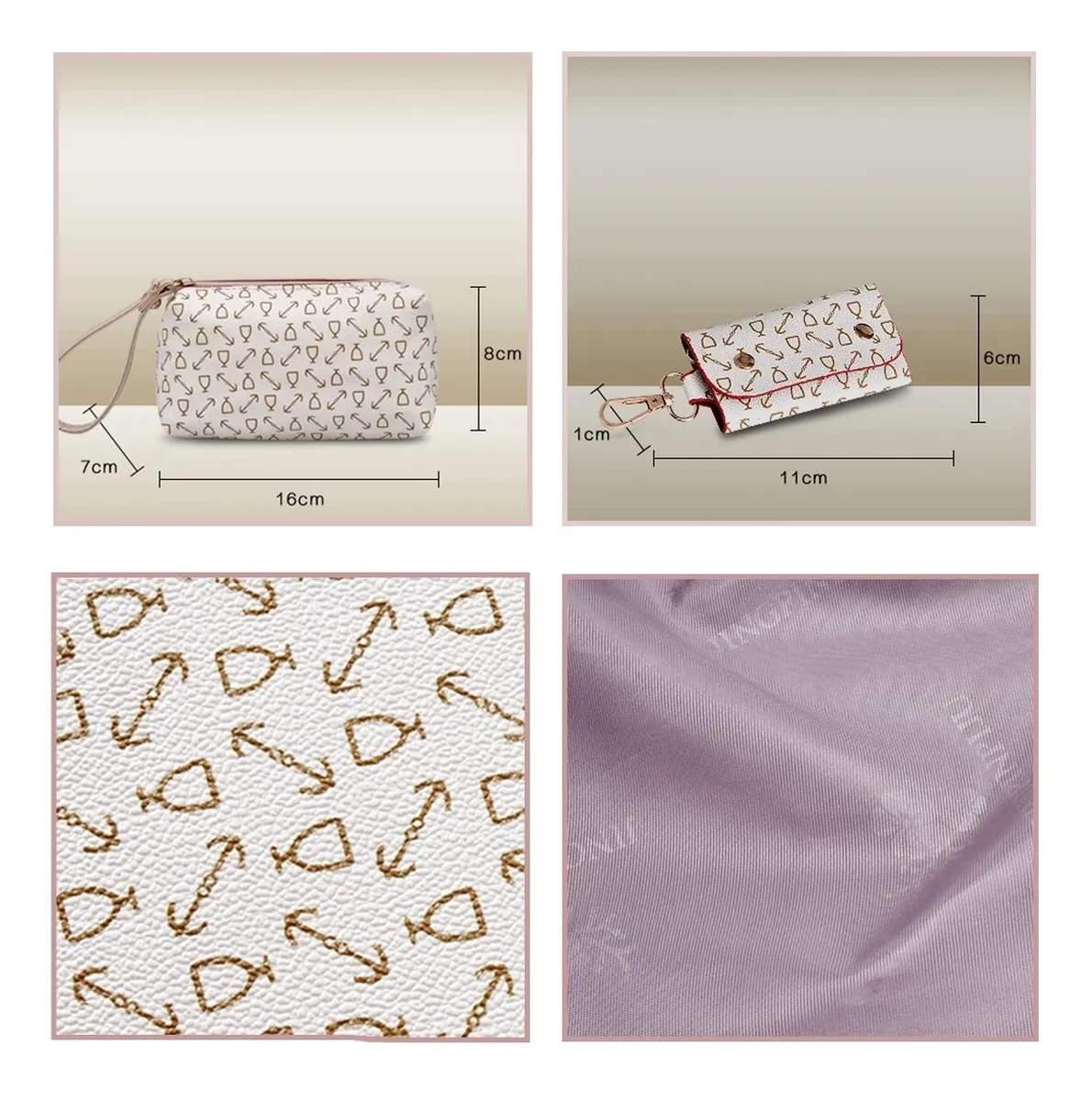 Set 6 Bolsas Mujer Cartera Estampada Moda Dama Cosmetiquera Bolso de Hombro con Asa Crossbody Color Beige
