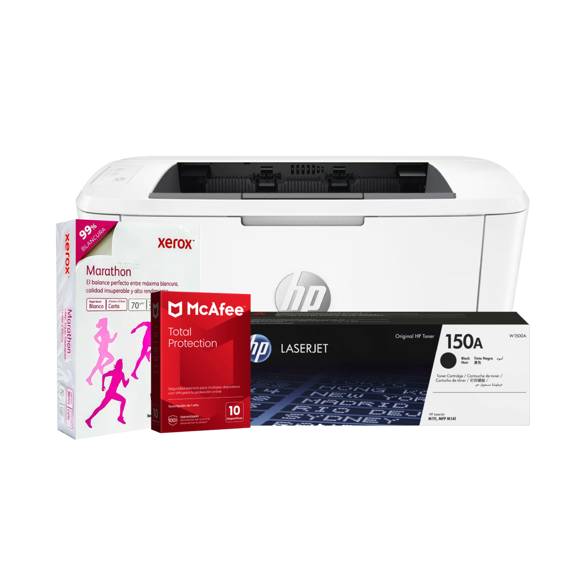 Impresora Hp M111W + Tóner Hp 150A Negro + Papel Blanco Cortado Xerox + Antivirus McAfee (Digital)