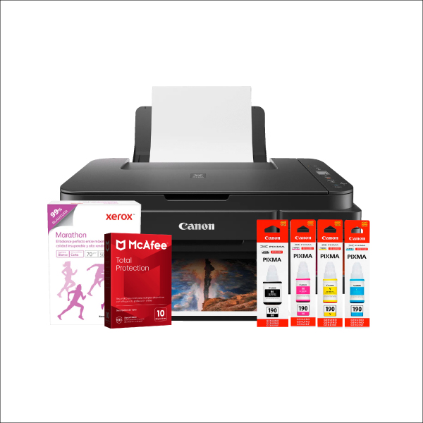KIT MULTIFUNCIONAL CANON G2110 COLOR + KIT DE TINTA + PAPEL + ANTIVIRUS