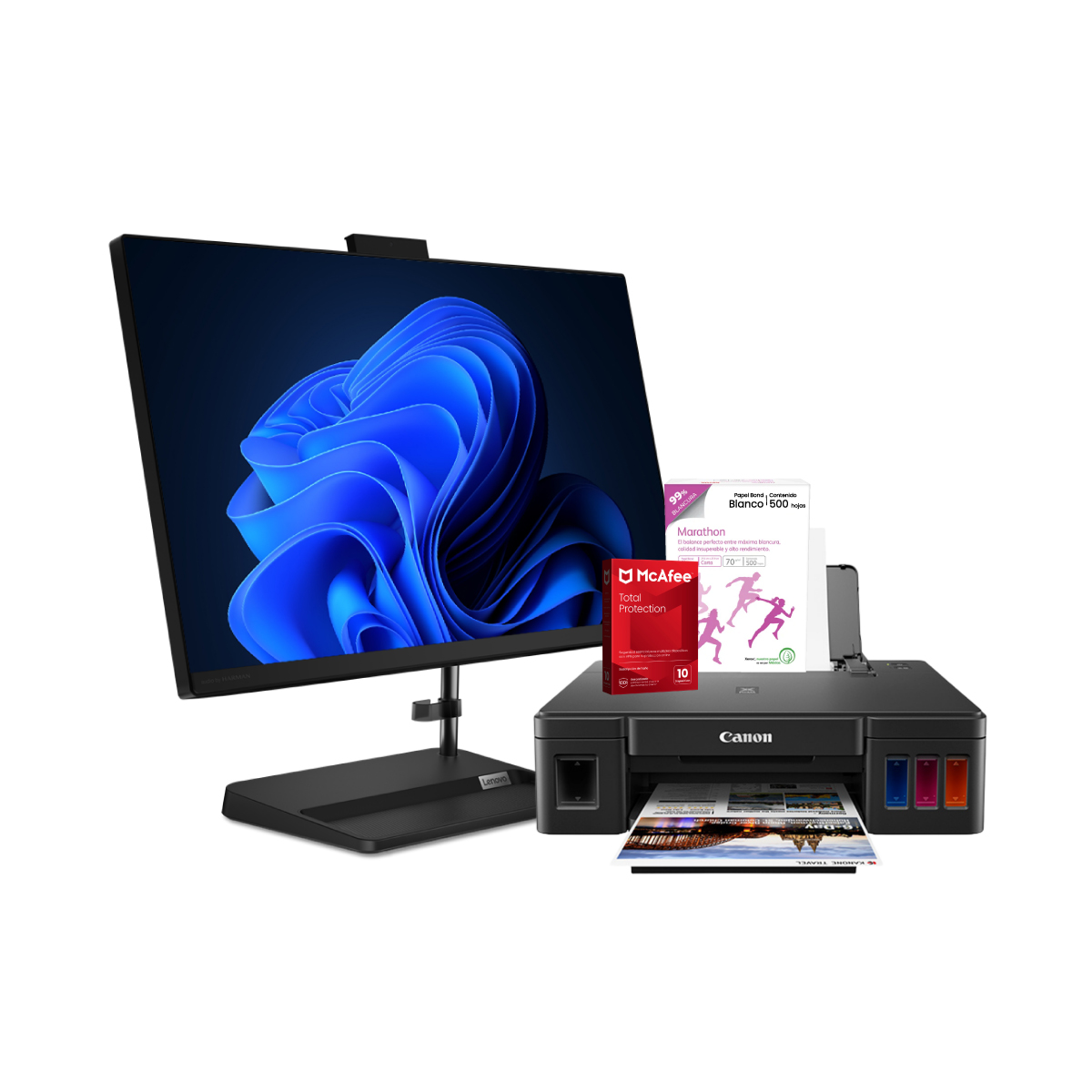 Kit AIO Lenovo IdeaCentre L Celeron RAM 8GB SSD 256GB + Imp G1110 + Antivirus + Papel