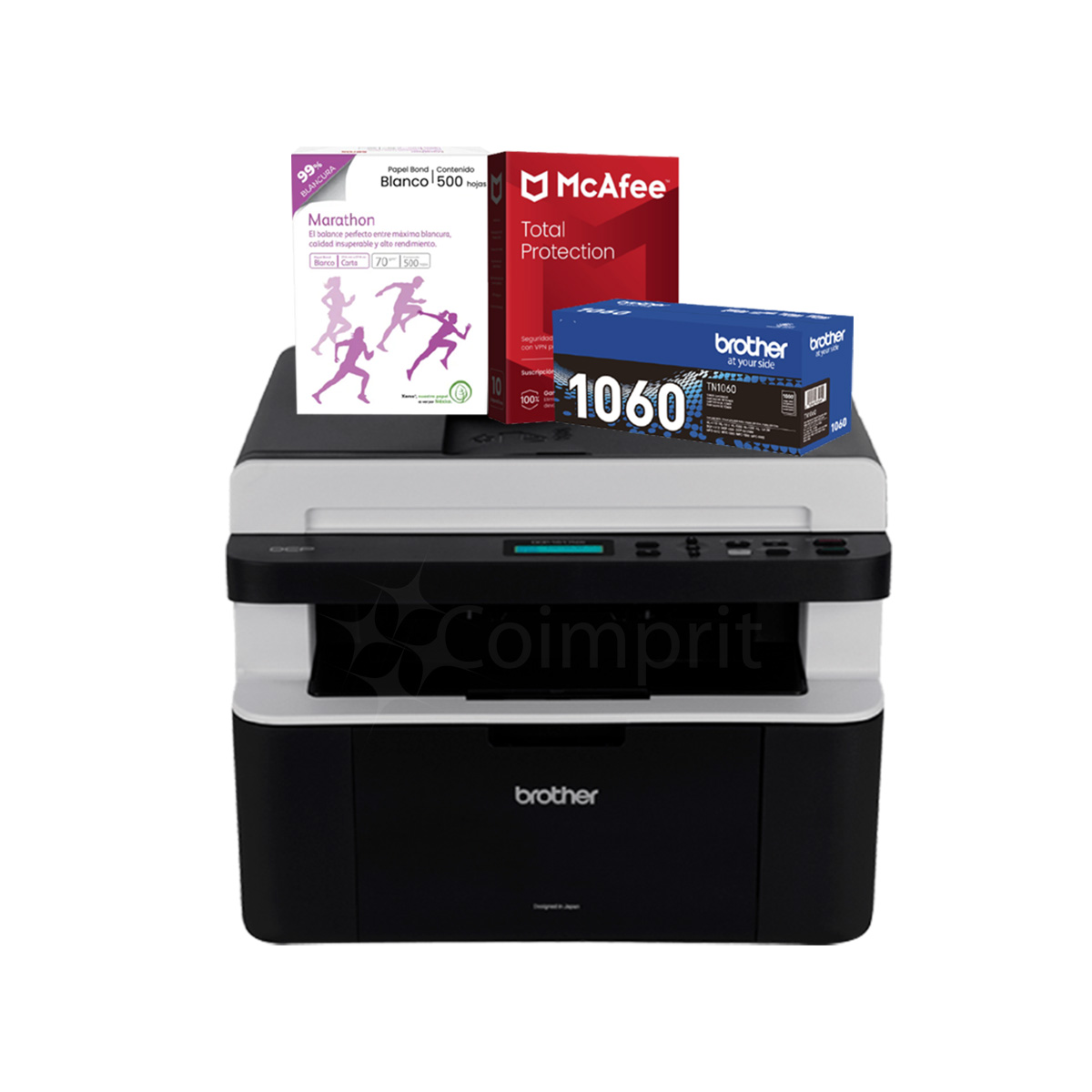 KIT MULTIFUNCIONAL BROTHER DCP-1617  + TONER TN1060 + PAPEL +  ANTIVIRUS MCAFEE