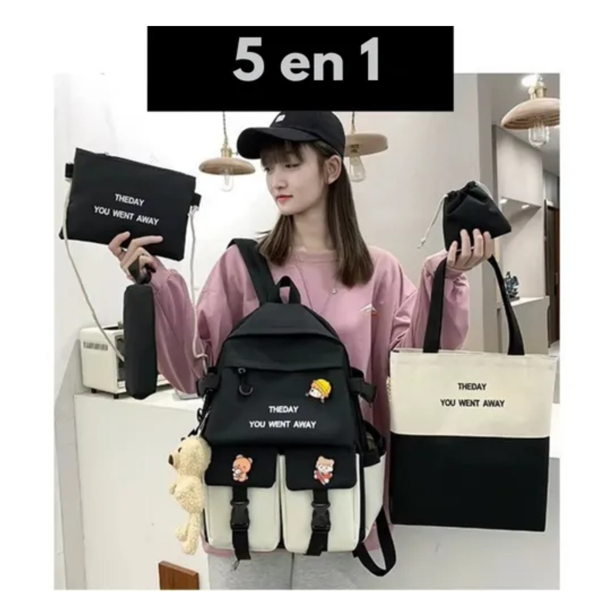 Mochila Coreana 5 En 1 Bolsa Escolar y de Viaje De Genero Musical KPop Versátil con 5 Usos  para Estudiantes y Viajeros