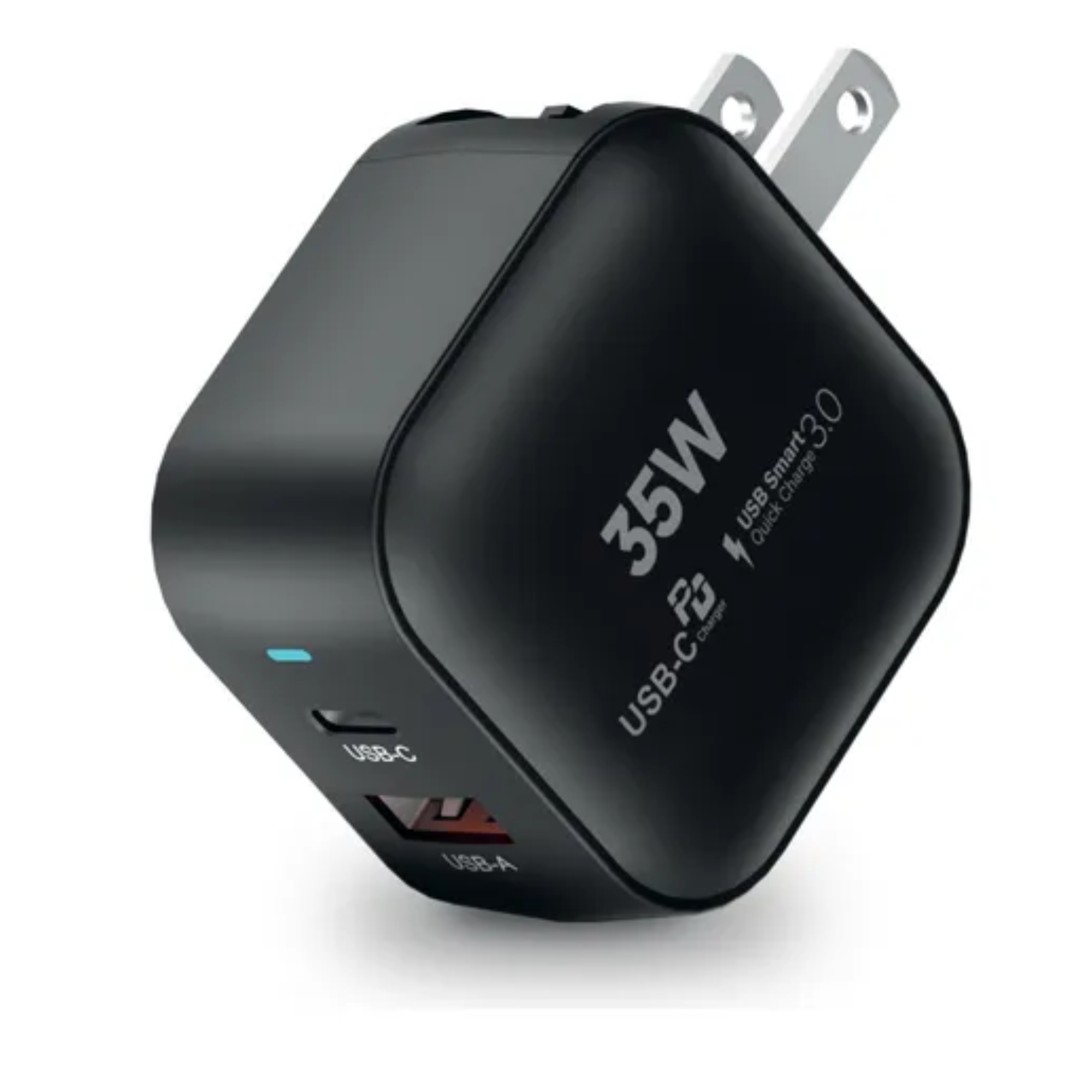 Cubo Adaptador De Corriente Power Cube Cargador Carga Ultra Rápida Pd Qc Gan 35w, 2 Puertos, Usb-c, Usb-a