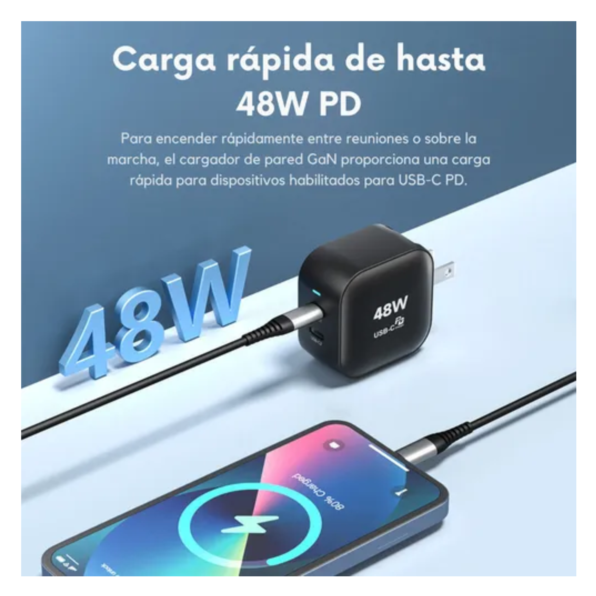 Cubo Adaptador De Corriente Power Cube 48w Cargador Carga Ultra Rápida Pd Qc Gan, 2 Puertos, Usb-c, Usb-a,