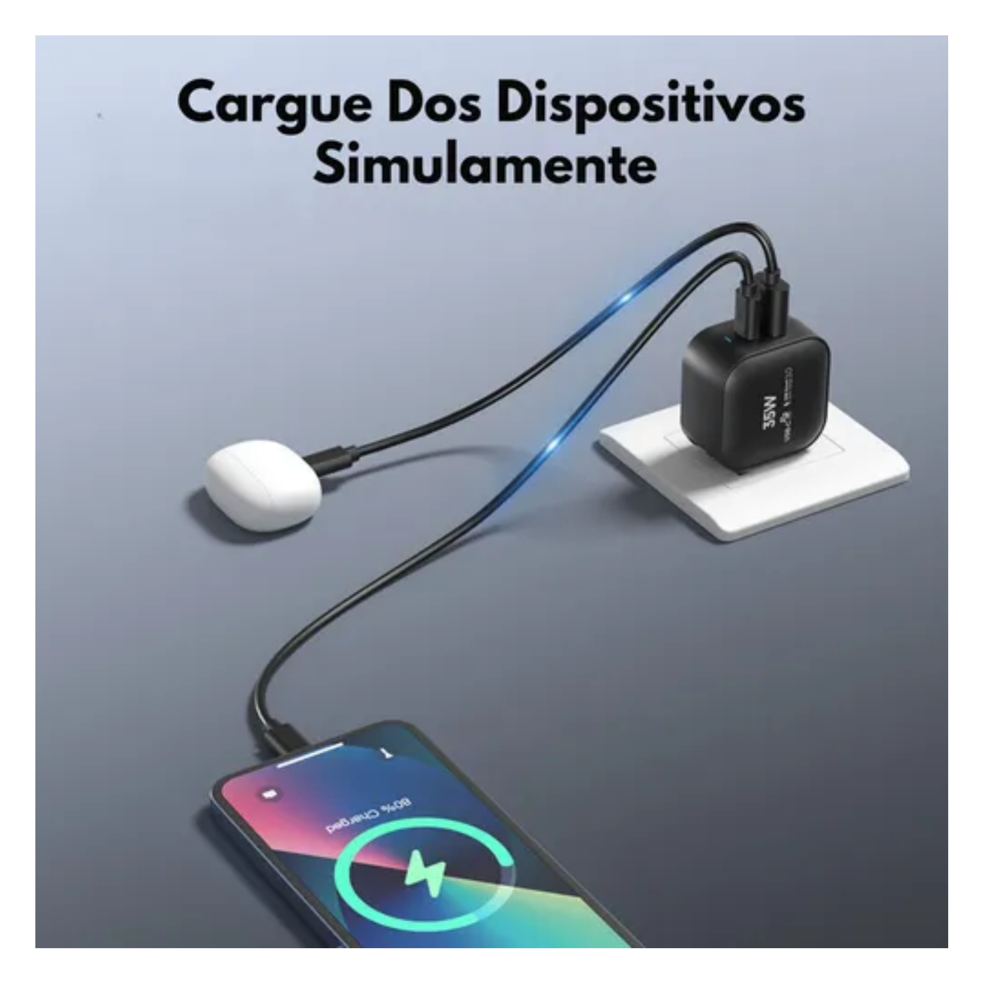Cubo Adaptador De Corriente Power Cube Cargador Carga Ultra Rápida Pd Qc Gan 35w, 2 Puertos, Usb-c, Usb-a