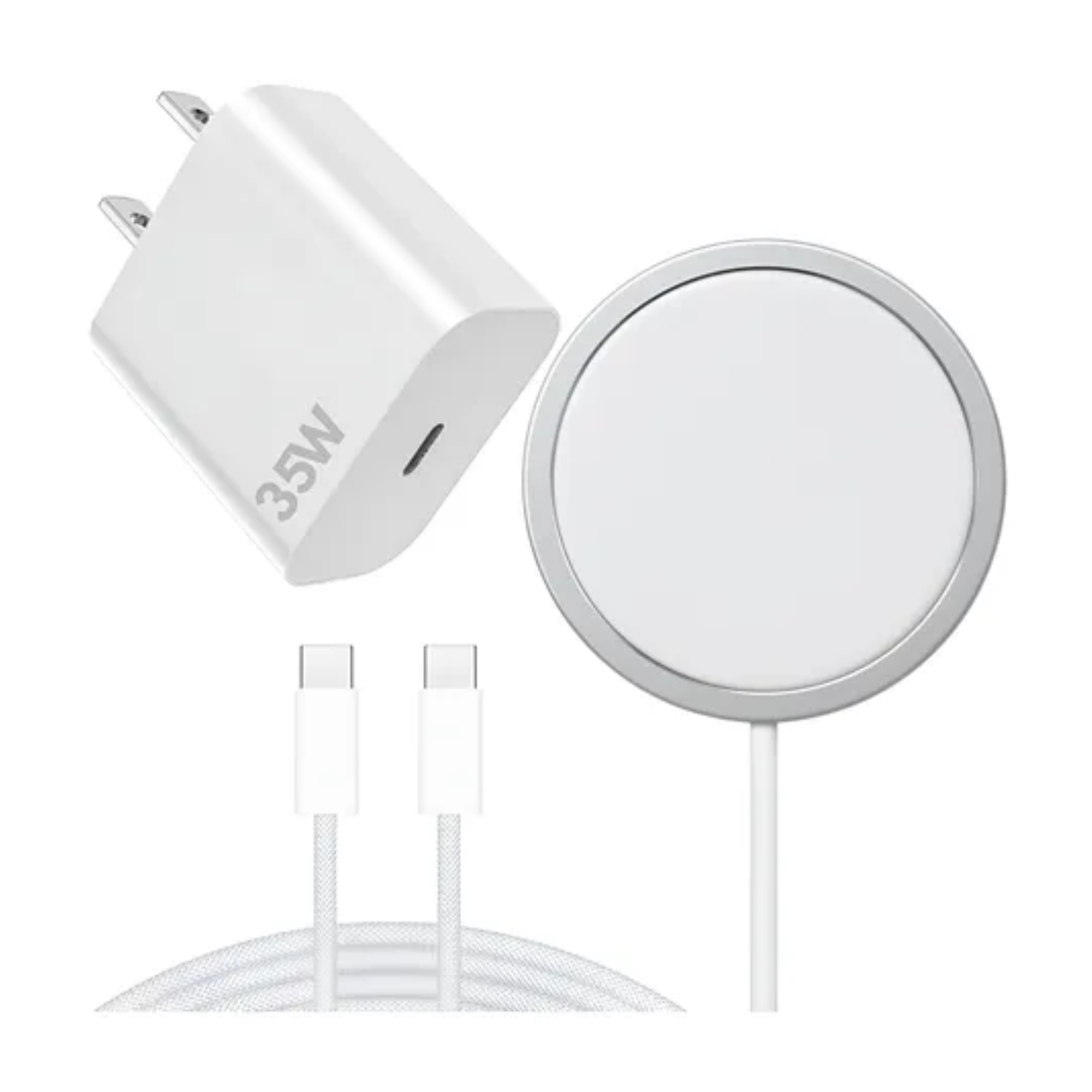 Set 3 En 1 Adaptador De Corriente Cargador Rápido 35w + Cable Usb-c Usb-c + Cargador Inalambrico Reforzado