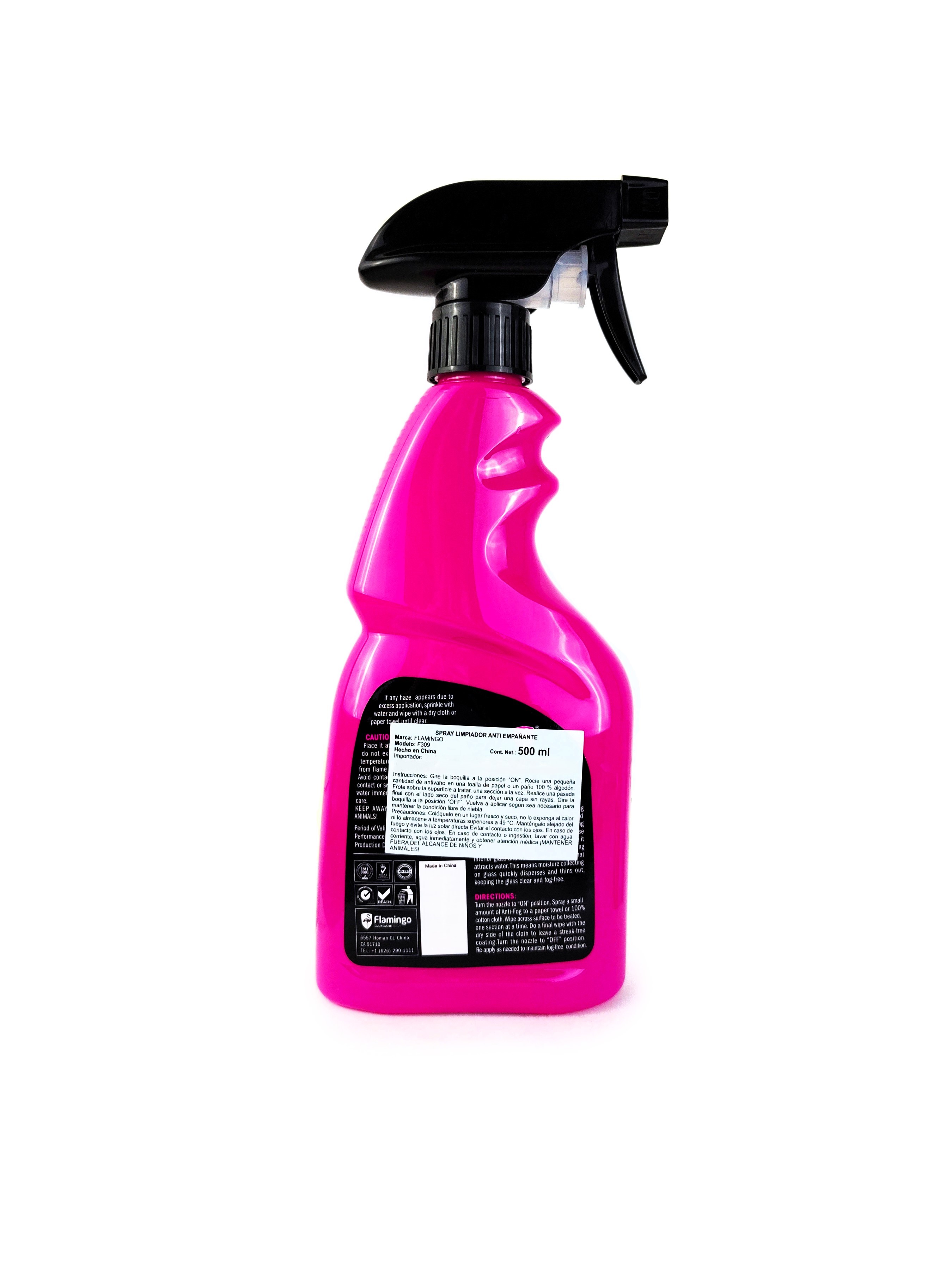Spray Limpiador Anti Empñante Flamingo de 500 ML - INTERIOR GLASS ANTI-FOG / Interior y Exterior