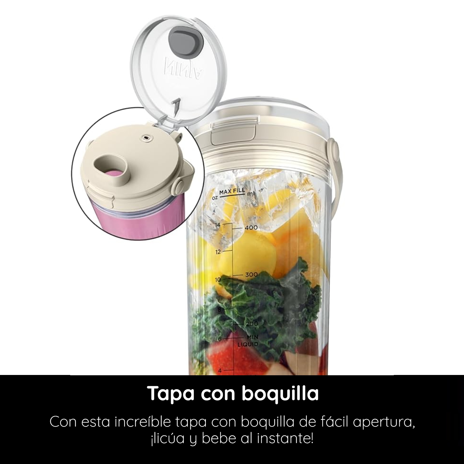 Licuadora Ninja Blast Portátil Recargable para Smoothies Batidos 532ml Vainilla Metálica (Reacondicionada con Garantía)