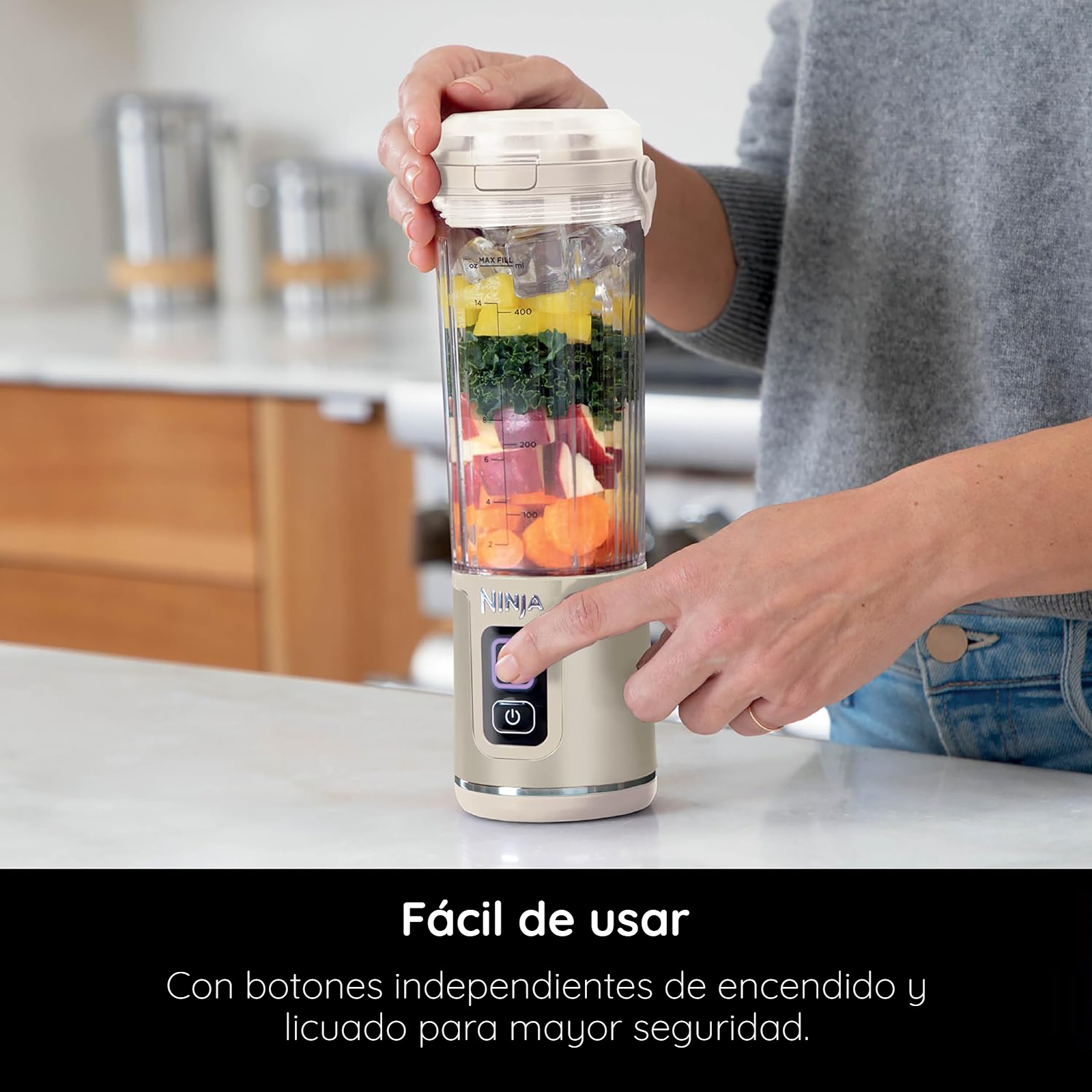 Licuadora Ninja Blast Portátil Recargable para Smoothies Batidos 532ml Vainilla Metálica (Reacondicionada con Garantía)