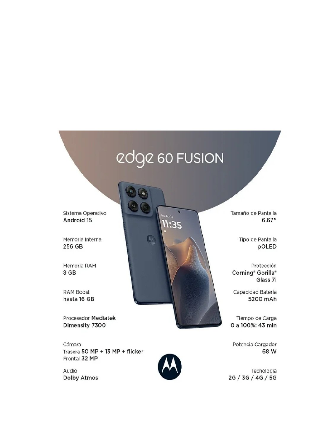 Motorola Edge 60 Fusion 5G 256Gb 12Ram Color Gris Nuevo Libre.