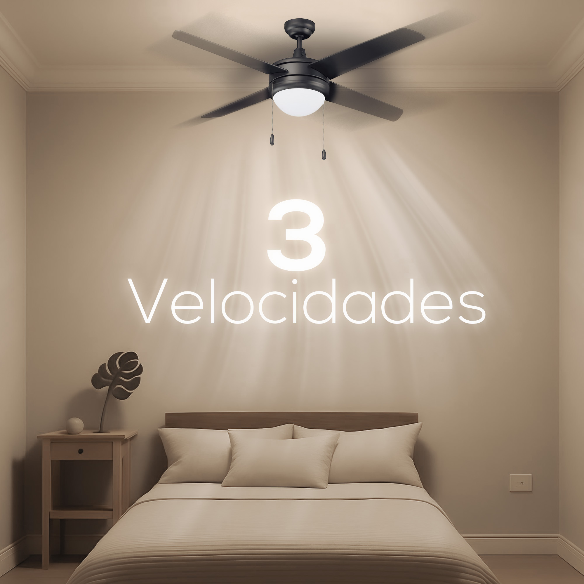 Ventilador De Techo 4 Aspas 50 Pulgadas Negro Con Luz