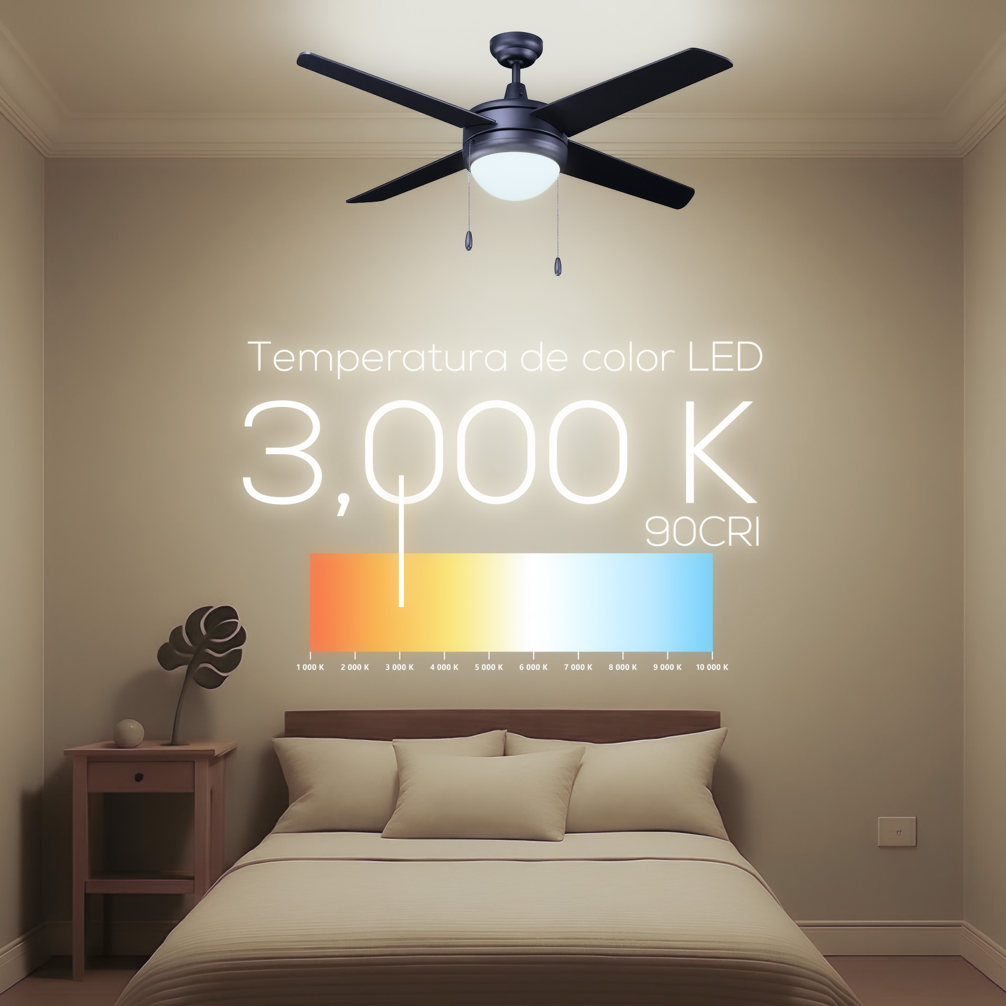 Ventilador De Techo 4 Aspas 50 Pulgadas Negro Con Luz