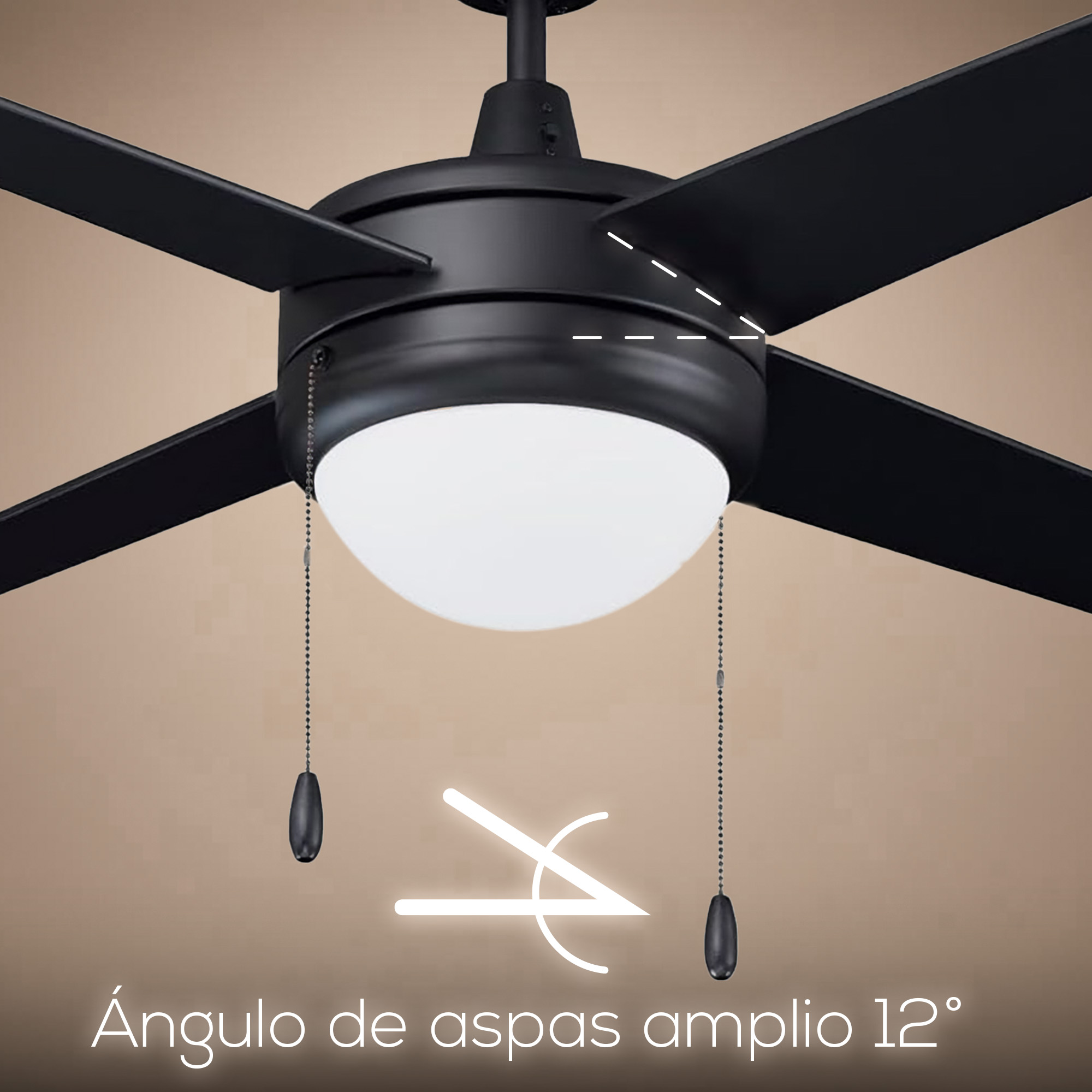 Ventilador De Techo 4 Aspas 50 Pulgadas Negro Con Luz