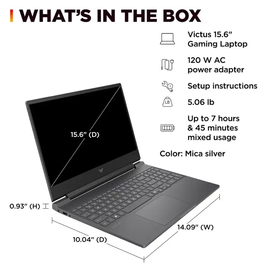 Laptop HP Victus Gaming 15 FB3093DX 15.6" FHD AMD Ryzen 7 7445HS 16GB RAM 512GB SSD NVIDIA GeForce RTX 4050 Color Negro