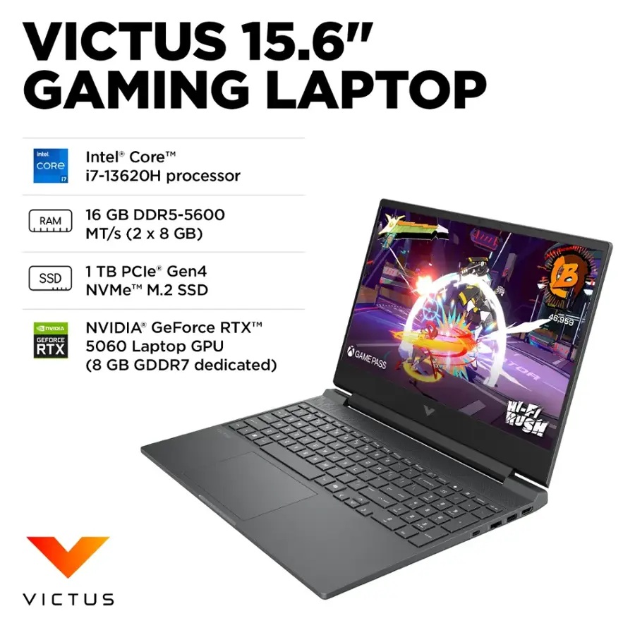 Laptop HP Victus Gaming 15 FA2093DX 15.6"FHD Intel Core i7-13620H  16GB RAM 1TB SSD W11 RTX5060 Color Negro