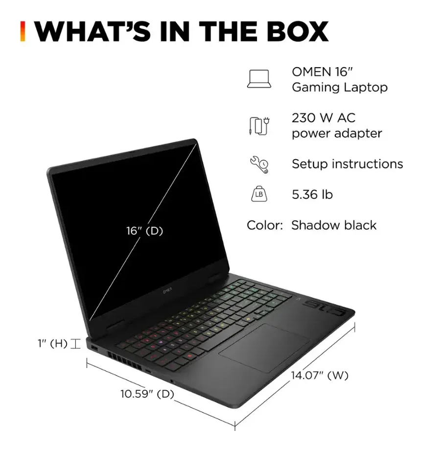 Laptop HP Omen 16 16" 2K Ultra 7 255H 16GB RAM 1TB SSD W11 RTX5060 Color Negro