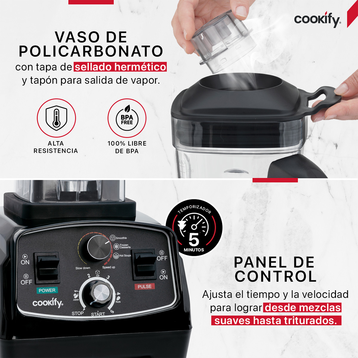 Licuadora Profesional Para Uso Rudo De 2 L + Tamper Cookify.