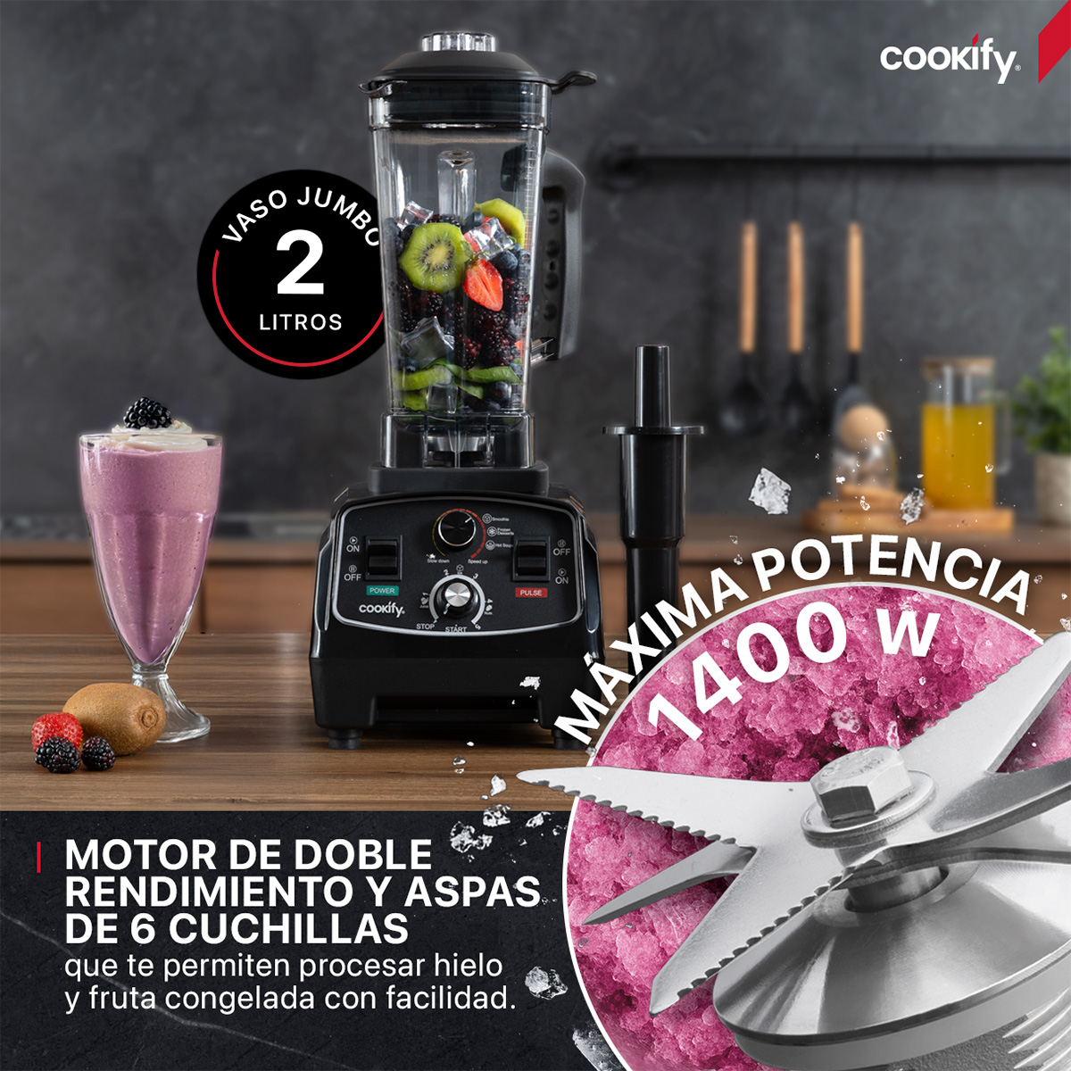 Licuadora Profesional Para Uso Rudo De 2 L + Tamper Cookify.