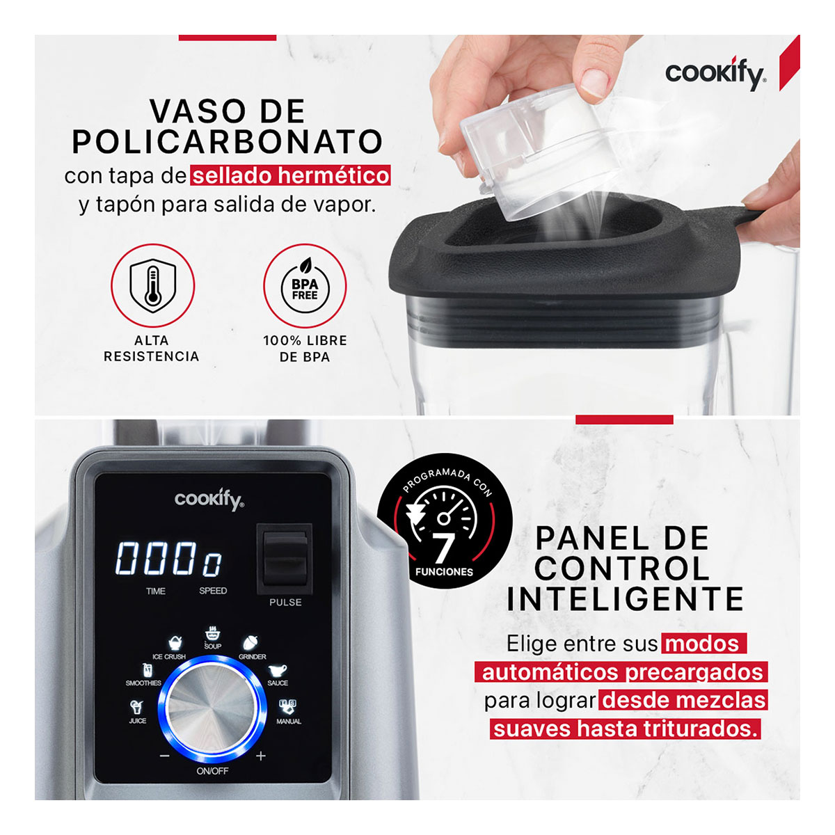 Licuadora Profesional Para Uso Rudo Digital De 1.6 L + Tamper Cookify.