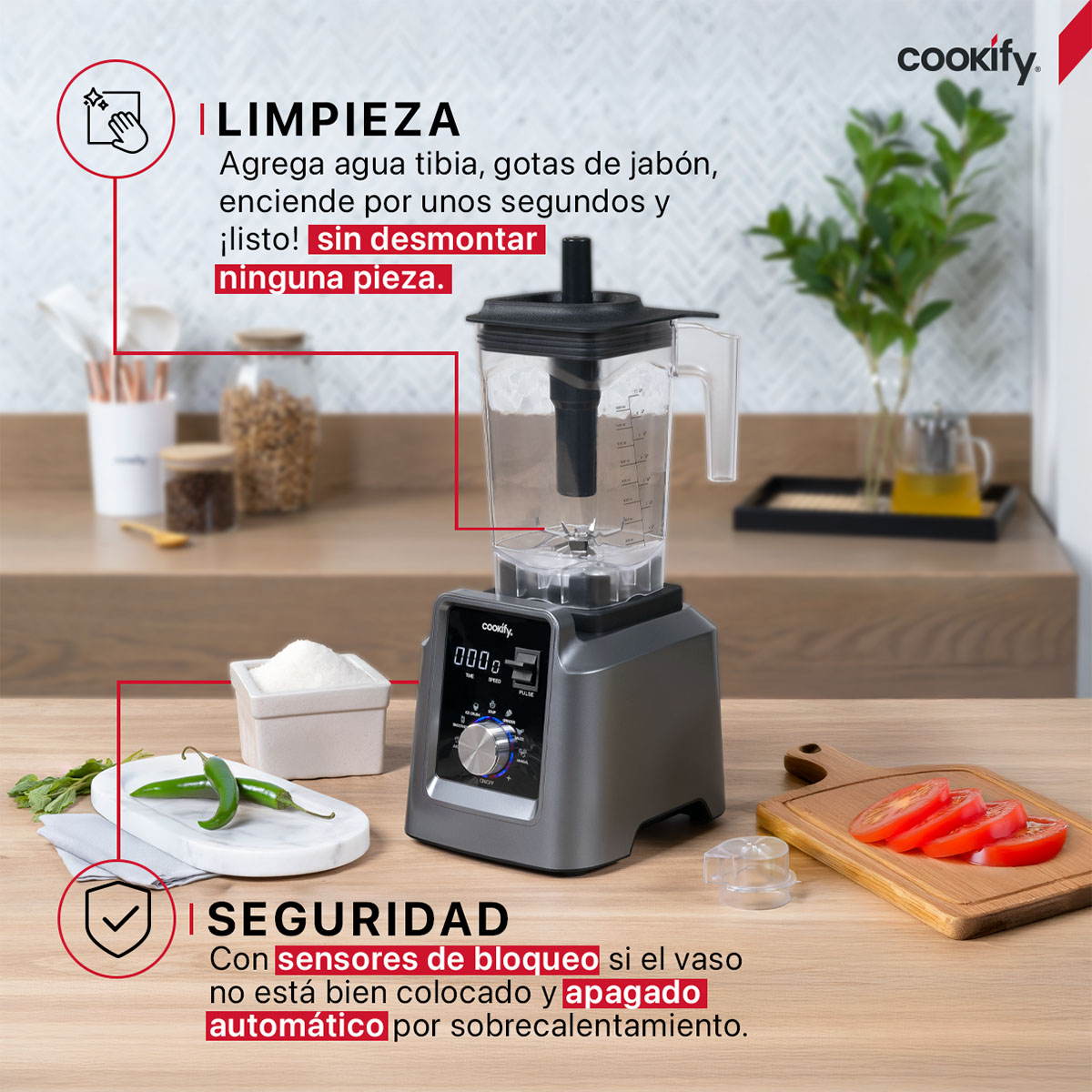 Licuadora Profesional Para Uso Rudo Digital De 1.6 L + Tamper Cookify.