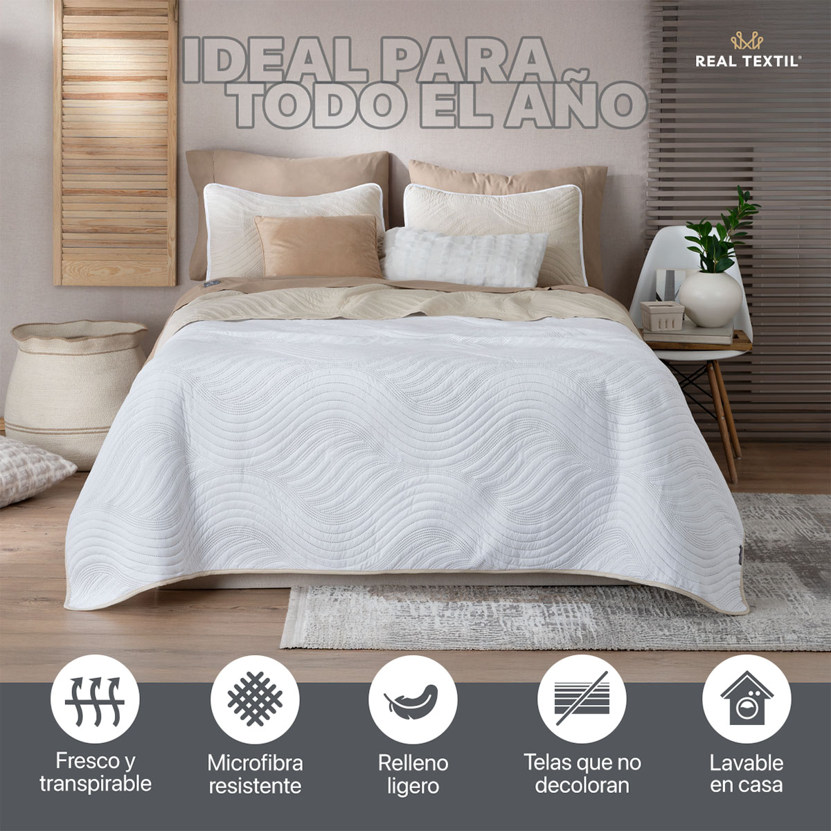 Edredón Ligero Individual Doble Vista con Funda Blanco - Beige REAL TEXTIL.