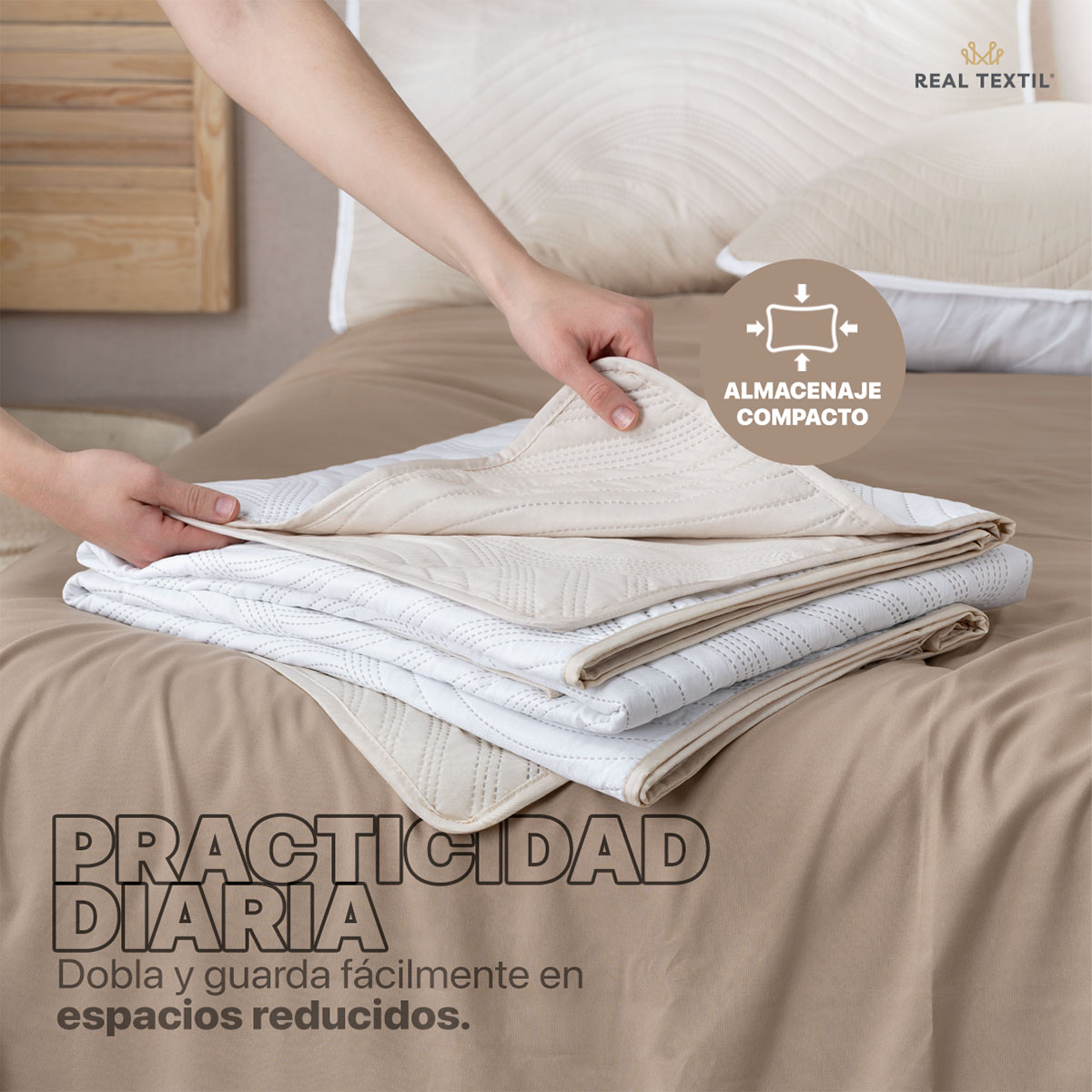 Edredón Ligero Individual Doble Vista con Funda Blanco - Beige REAL TEXTIL.