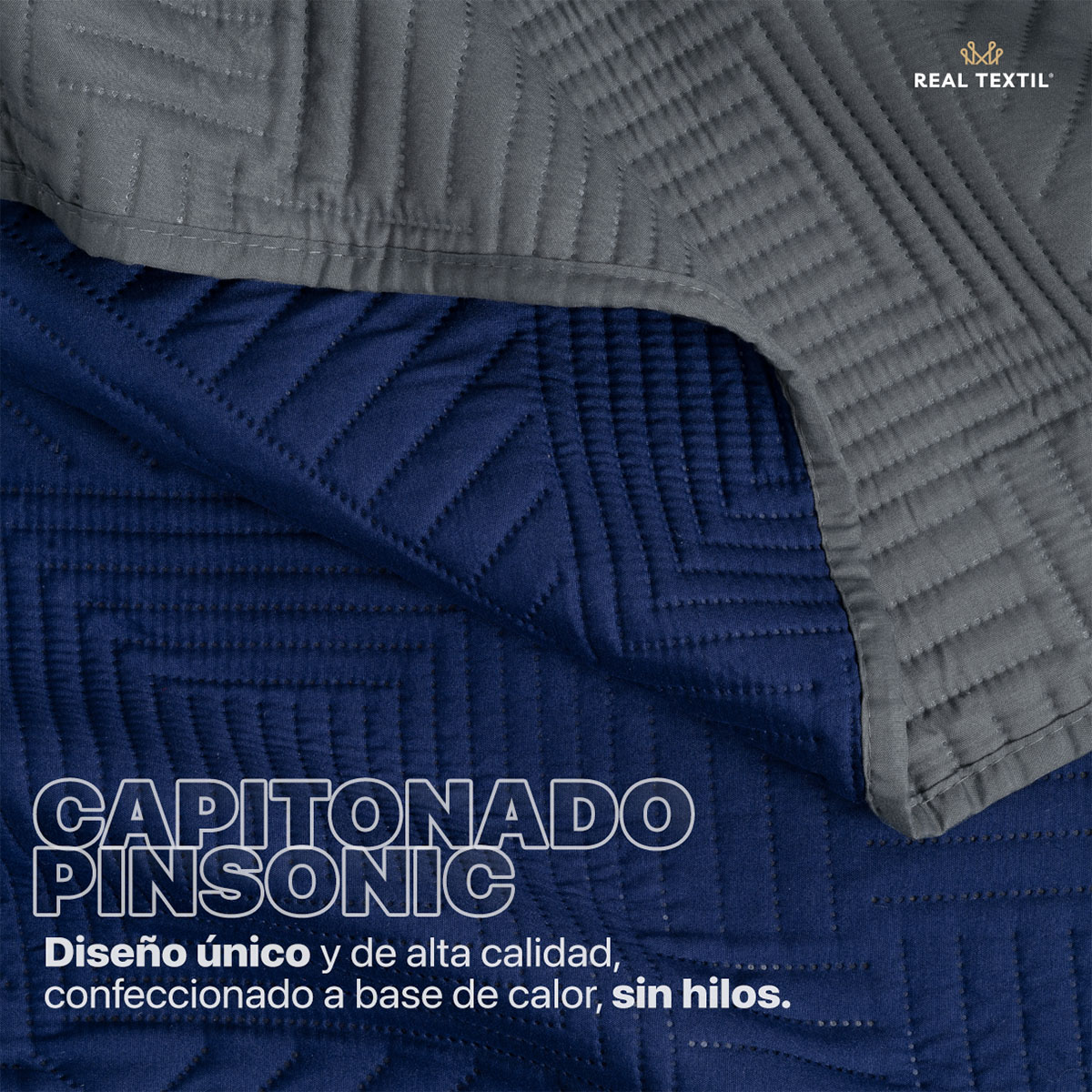 Edredón Ligero Matrimonial Doble Vista con Fundas Azul Marino - Gris Oscuro REAL TEXTIL.