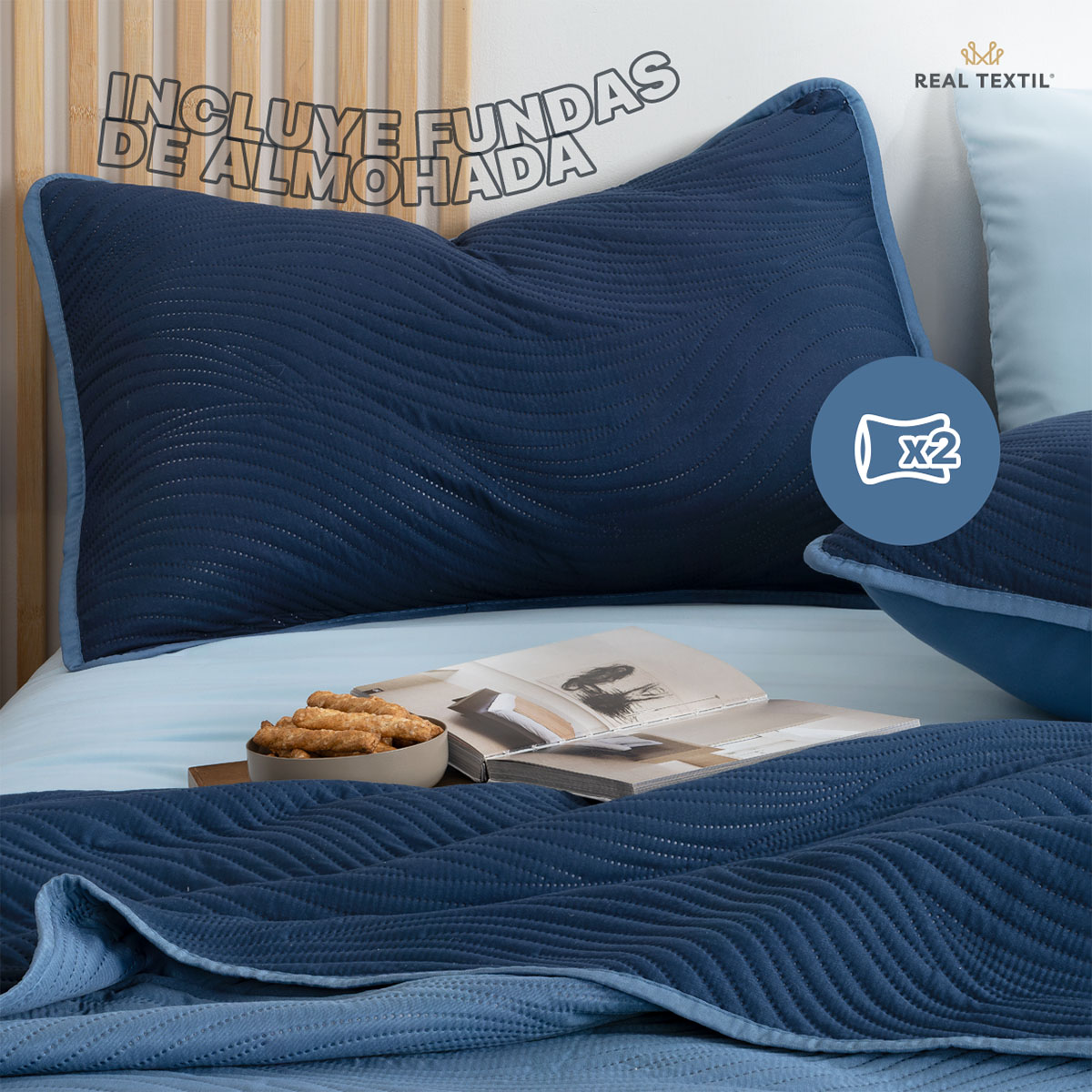 Edredón Ligero King Size Doble Vista con Fundas Azul Marino - Azul REAL TEXTIL