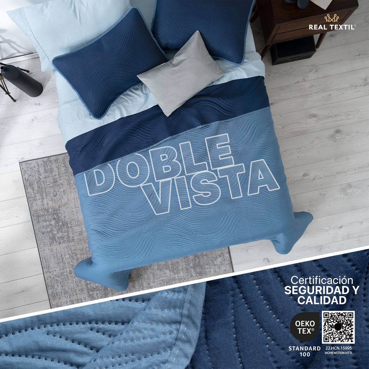 Edredón Ligero King Size Doble Vista con Fundas Azul Marino - Azul REAL TEXTIL