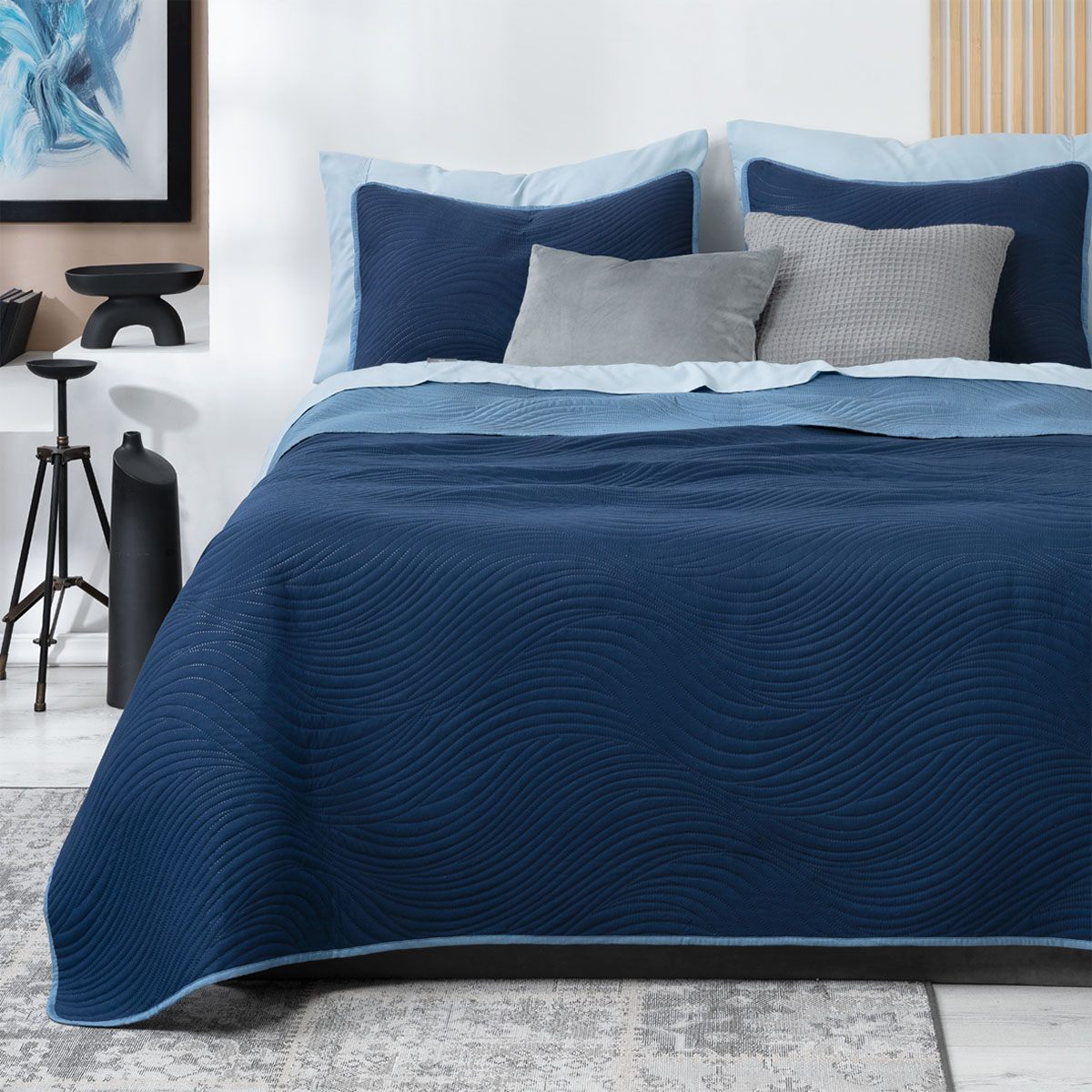 Edredón Ligero King Size Doble Vista con Fundas Azul Marino - Azul REAL TEXTIL