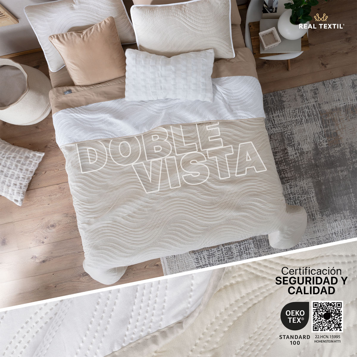 Edredón Ligero Individual Doble Vista con Funda Blanco - Beige REAL TEXTIL.