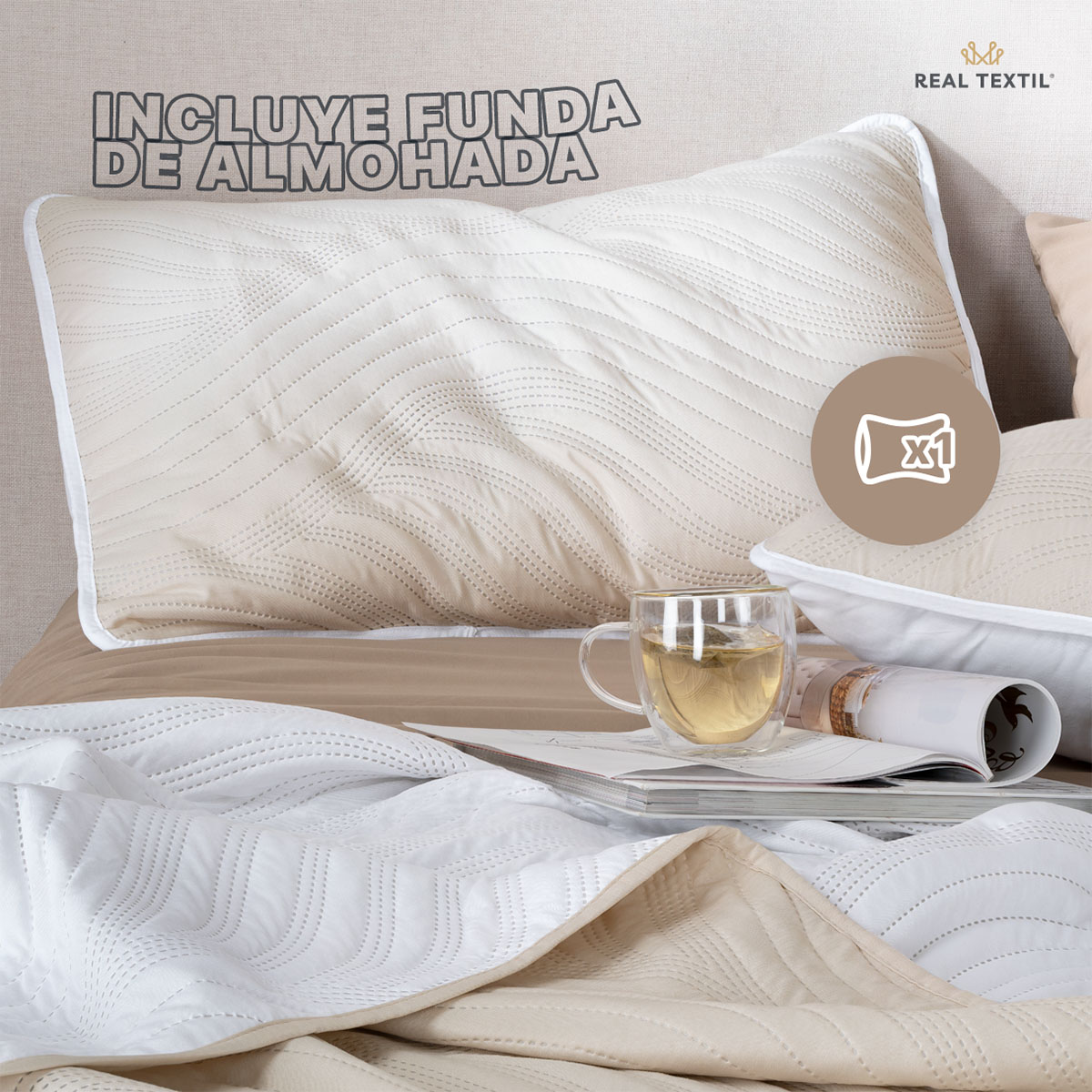 Edredón Ligero Individual Doble Vista con Funda Blanco - Beige REAL TEXTIL.