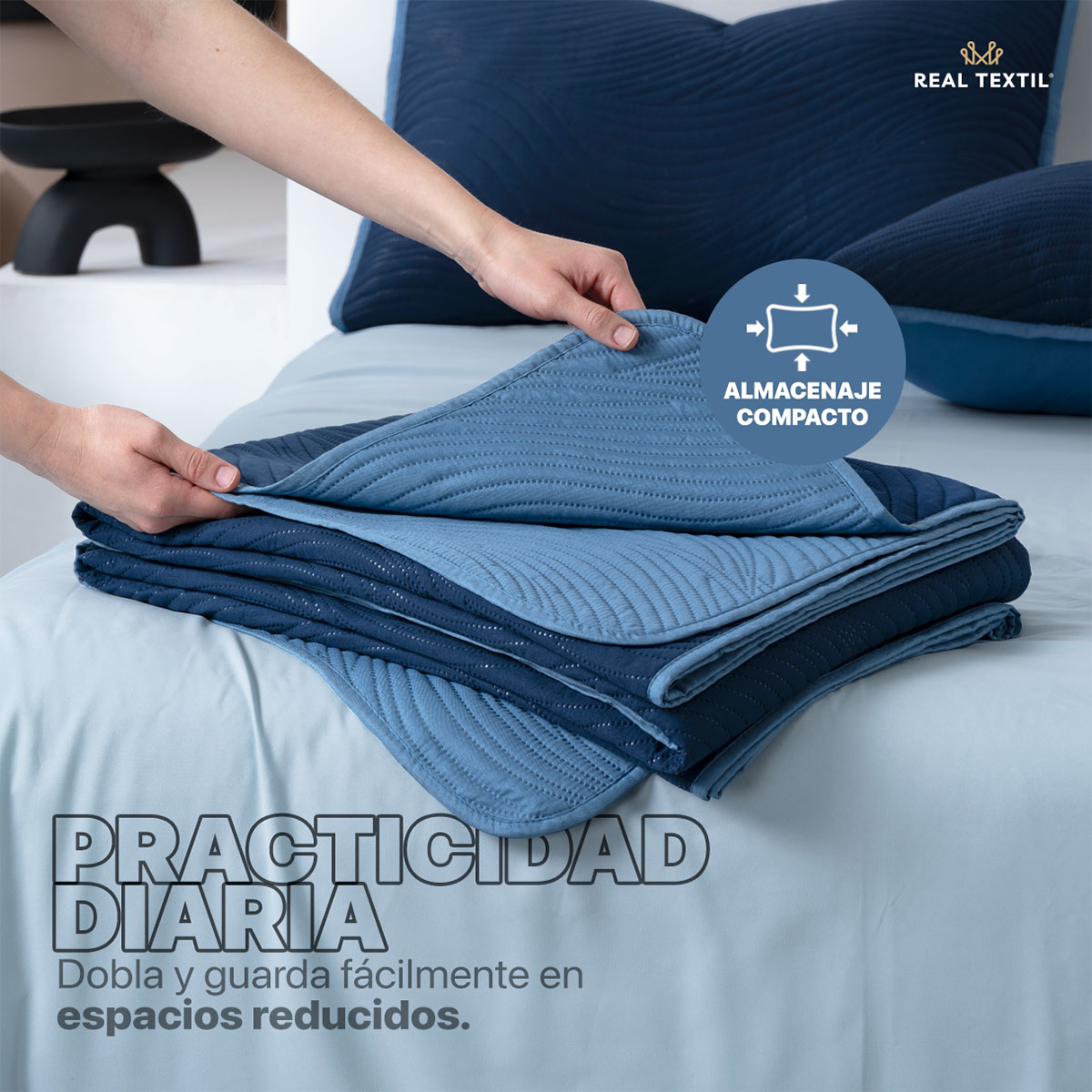 Edredón Ligero King Size Doble Vista con Fundas Azul Marino - Azul REAL TEXTIL