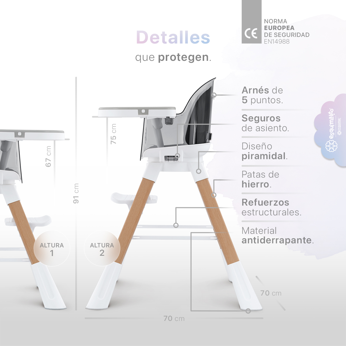 Periquera para Bebé 3 en 1, Silla Alta con Charola Desmontable, Asiento 360°, Altura Ajustable, Color Gris Esquimal