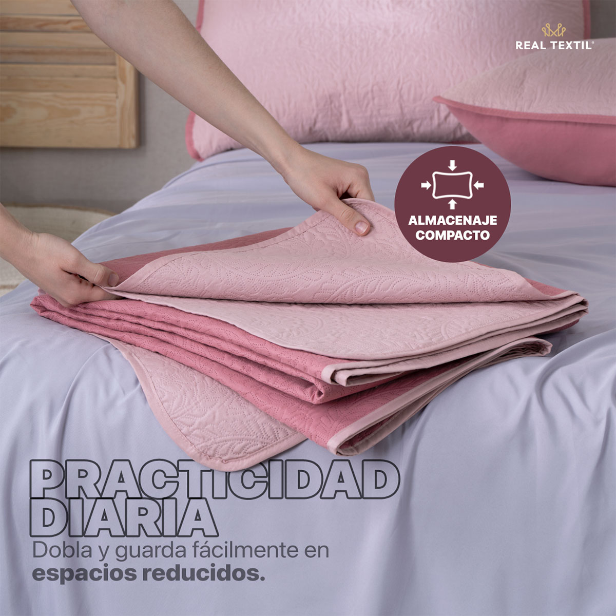 Edredón Ligero Queen Size Doble Vista con Funda Rosa Oscuro - Rosa REAL TEXTIL.