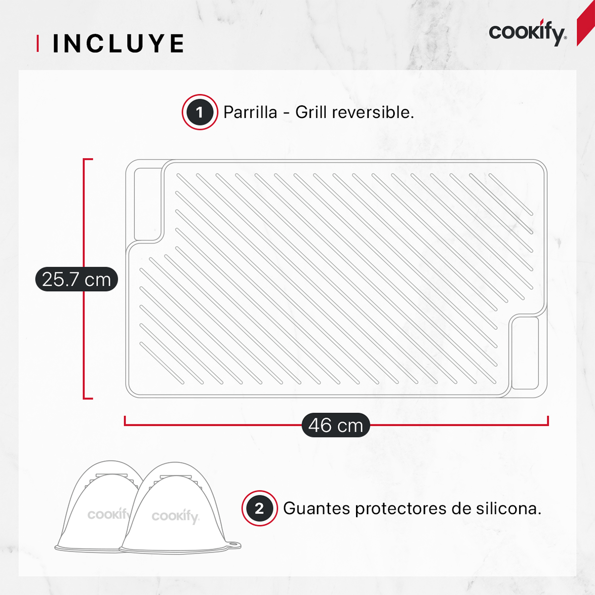 Plancha / Parrilla Grill Reversible  de Hierro Fundido para Estufa, Horno o Fogata + Guantes Silicona. Cookify.