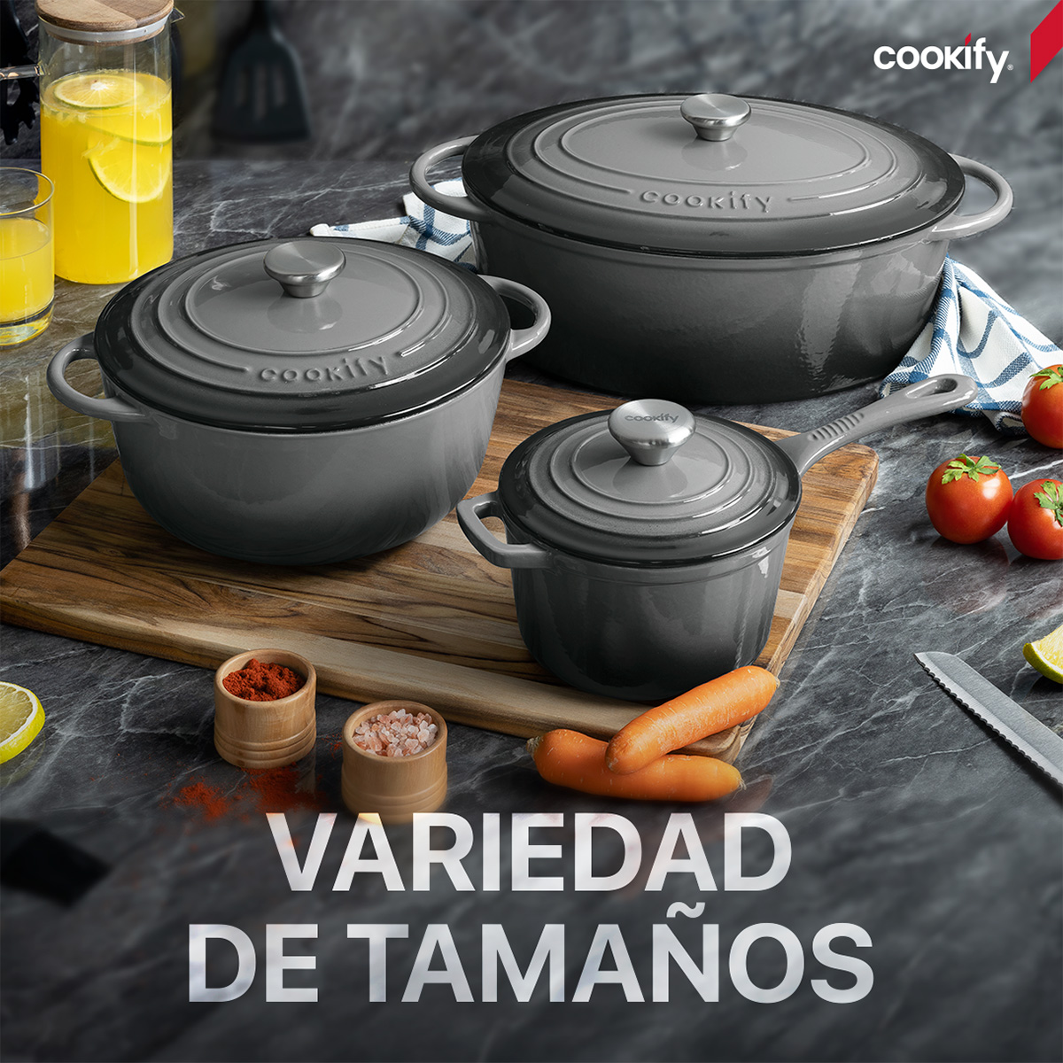 Horno Holandés Olla De Hierro Fundido Con Esmaltado 4 Lts Gris Cookify.