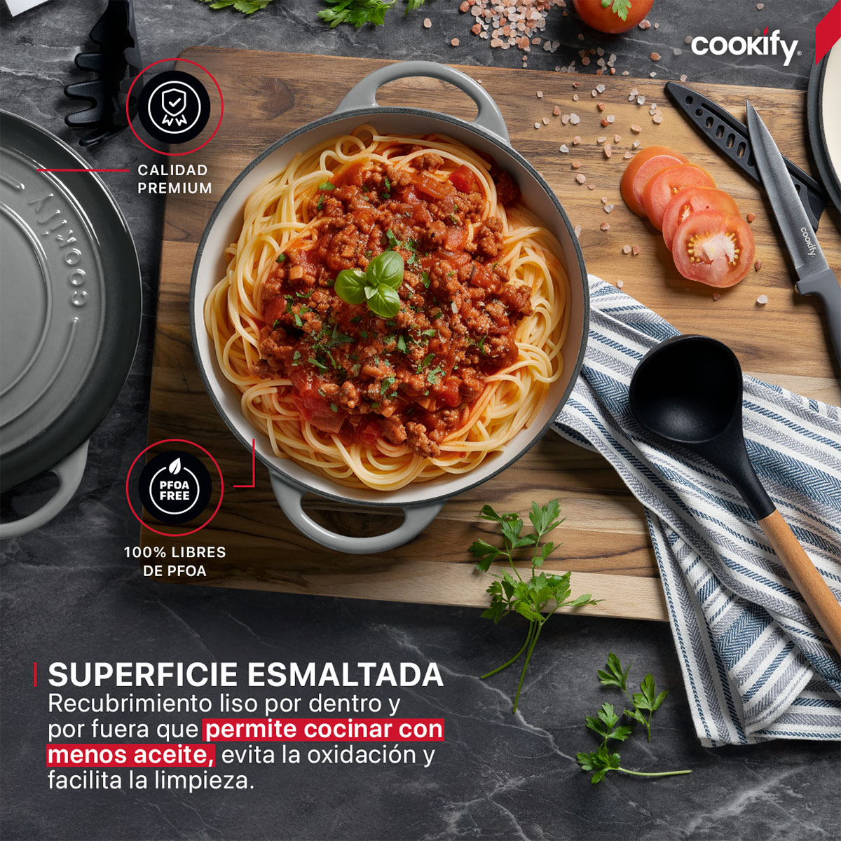 Horno Holandés Olla De Hierro Fundido Con Esmaltado 4 Lts Gris Cookify.